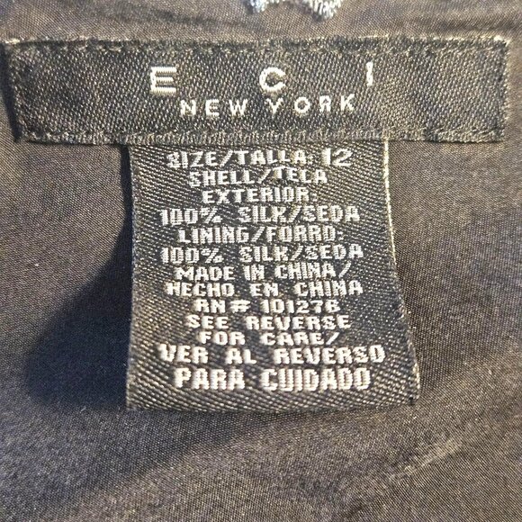 ECI New York Women Black 100% Silk Embroidered Slip Dress 12 Quite Luxury Y2K - Picture 5 of 12